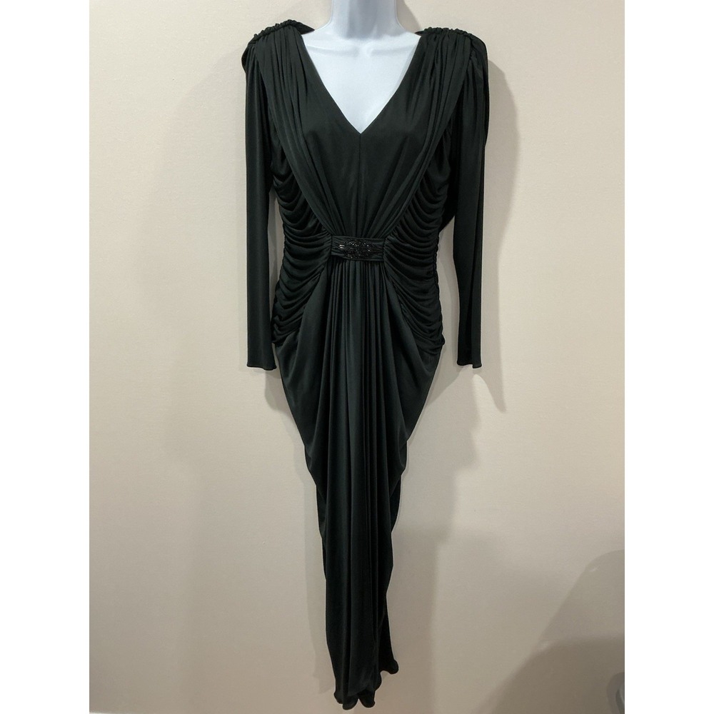 Vintage 70's Claralura Original Formal Black Ruched Drape Dress M Formal Event
